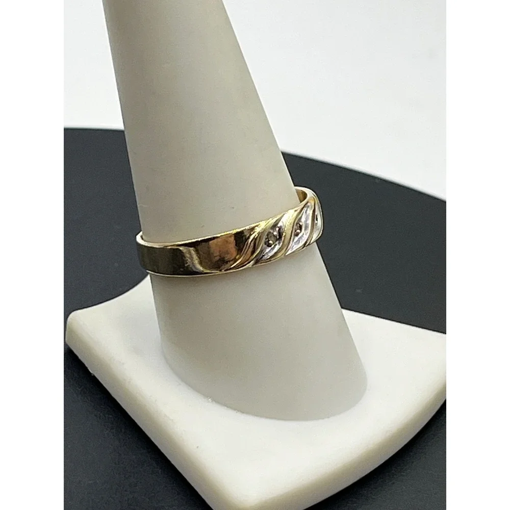 SMG Vintage 10K Solid Yellow Gold Diamond Wave Twisted Scroll Band Ring Sz 9.5